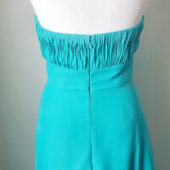 Pretty Teal Green Strapless Long Flared Prom Gown Dress Pleated Bodice shawl - Picture 8 of 10